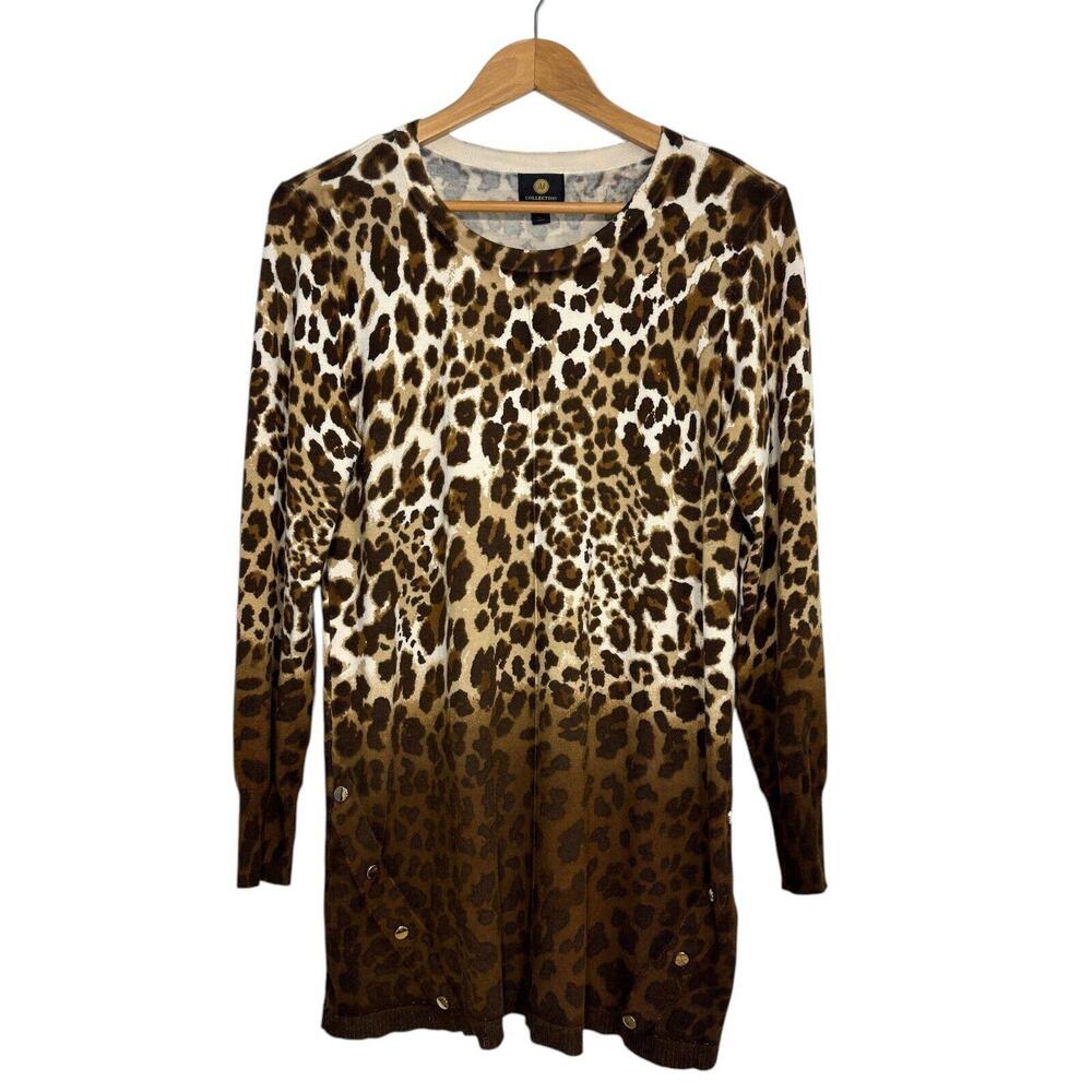 JM Collection Women’s Size Medium Ombre Brown Leopard Print Knit Tunic Top